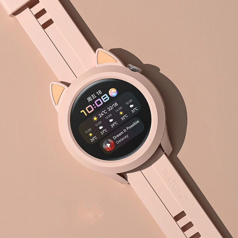 Watch With Protective Case Silicone Cat Ears Cartoon Cute