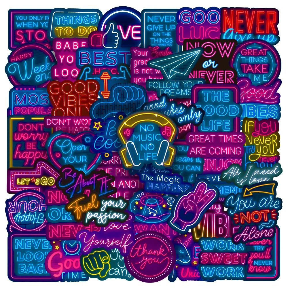 Neon Motivational Phrase Stickers