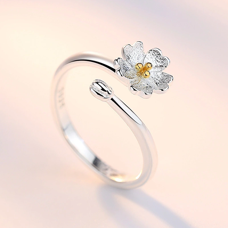 Lotus Silver Plated Ring Female Fashion Sweet Adjustable Ring