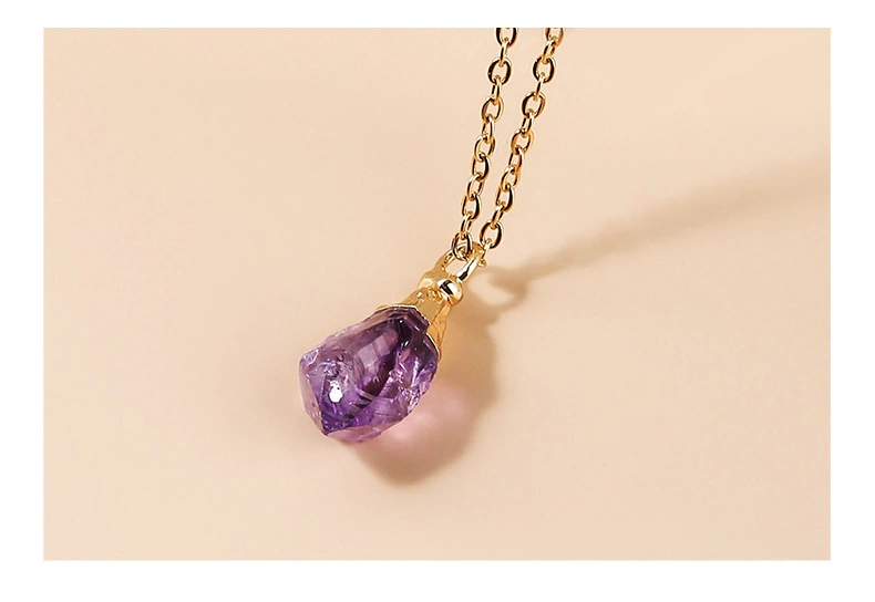 Amethyst Rough Stone Gold Plated Pendant Necklace Simple Style Ladies Jewelry Clavicle Chain