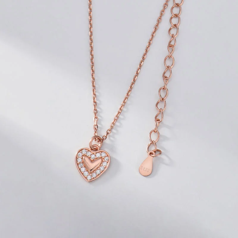 Women's All Match Silver Heart Diamond Necklace