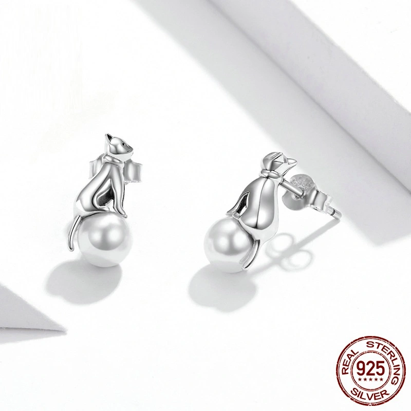 Cat Cute Animal Pearl Simple Earrings Women