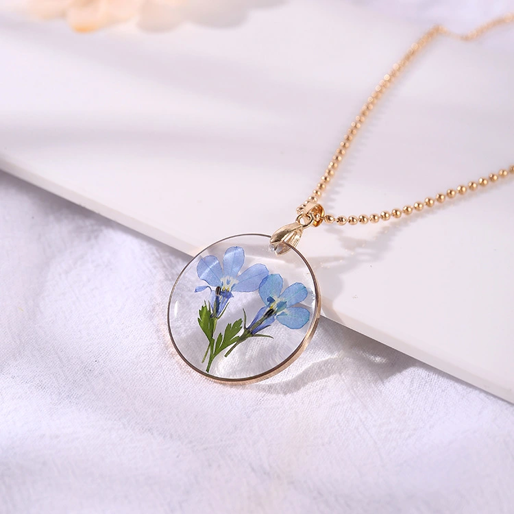 Vintage Creative Round Resin Dried Flower Necklace