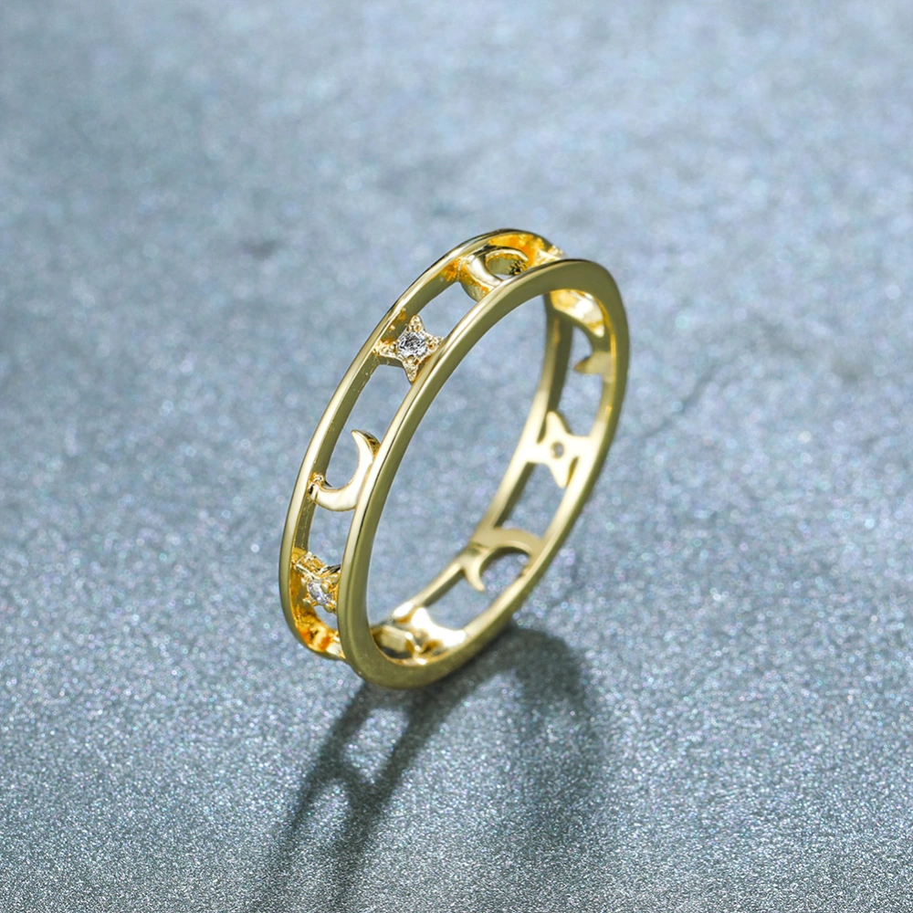 Simple Plain Circle Gold Star And Moon Zircon Ring