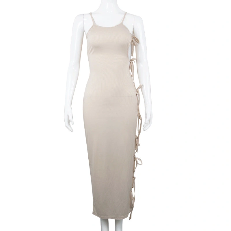 Summer Side Cutout Tie Midi Skirt Suspenders