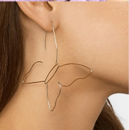 Butterfly Line Large Retro Women's Gold Earrings Jewelry