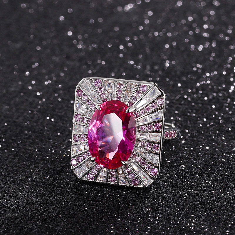 Retro Style Color Treasure Simulation Ruby Big Square Pendant Ring