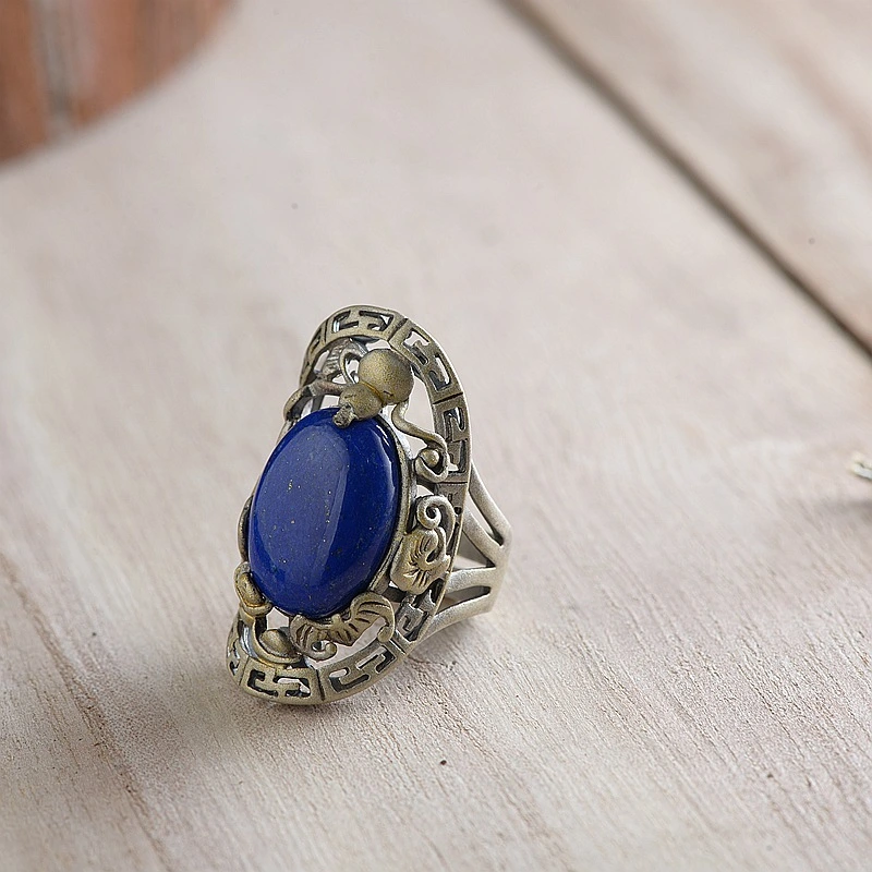 S925 Silver Vintage Craft Fashion Lapis Lazuli Ring