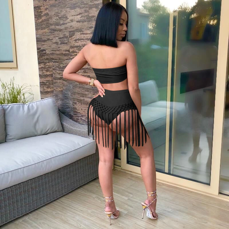 Euramerican Women's Fashion Sexy High Waist Tassel Two