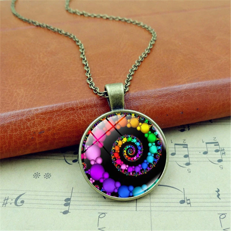 Colorful Spiral Swirl Pattern Time Stone Pendant Necklace