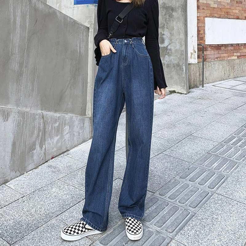 High Waist Adjustable Buckle Straight Wide Leg Mopping Pants