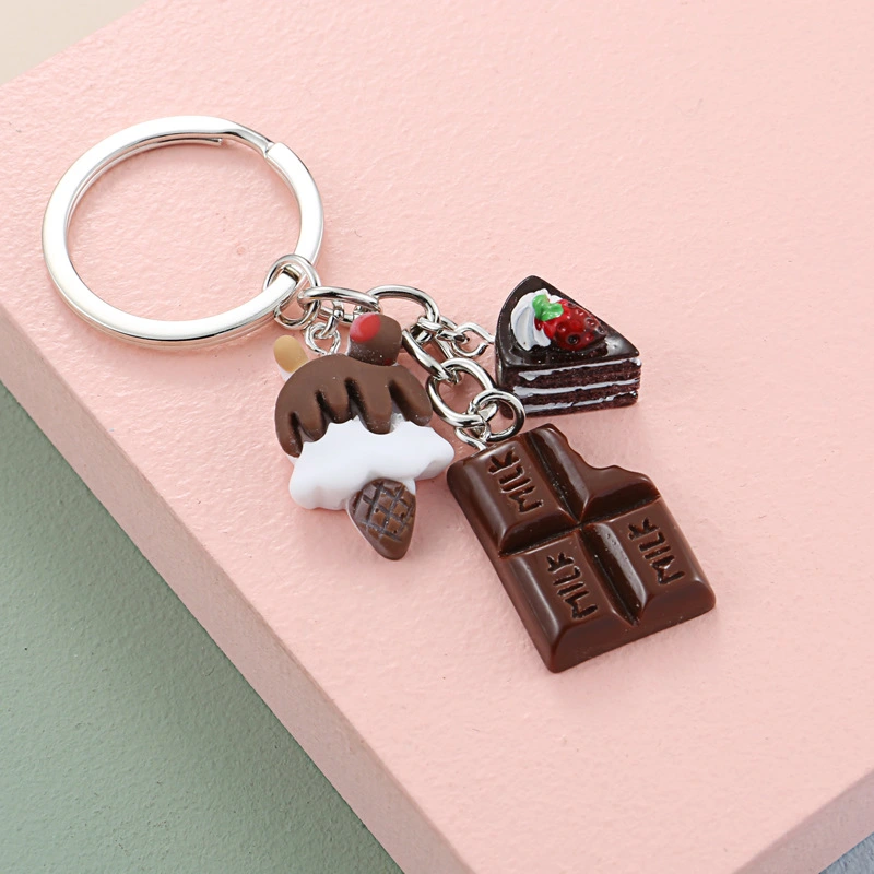 Resin Simulation Notched Chocolate Ice Cream Nameplate Keychain