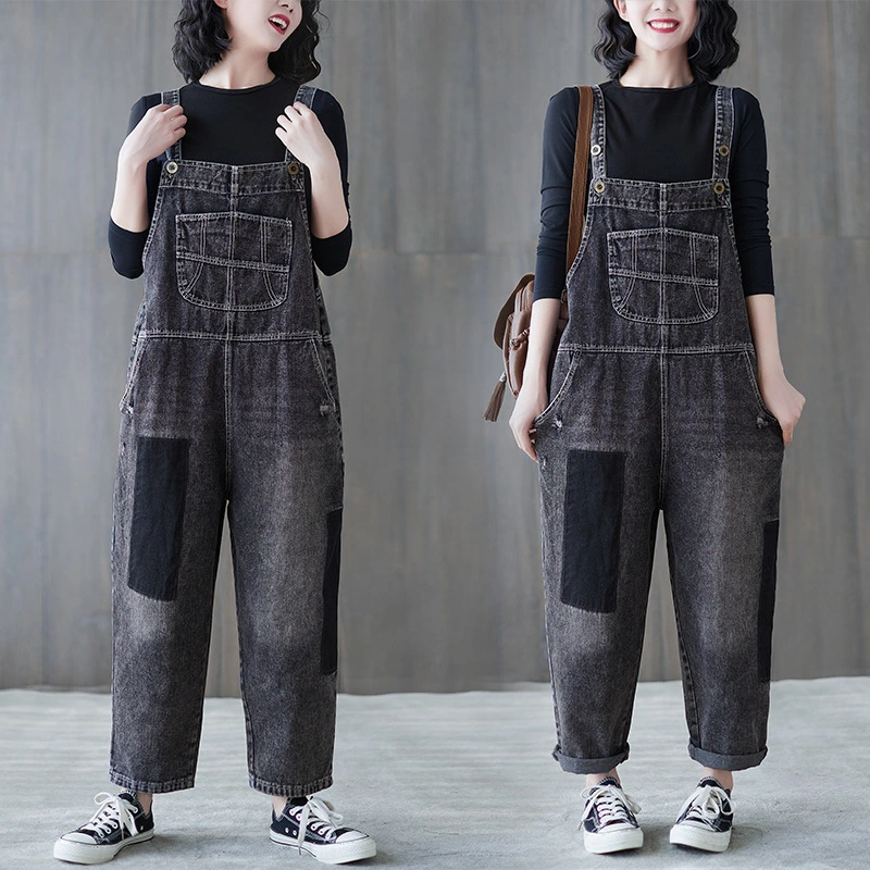 Korean Version Of Large Size Fat Sister Thin Wash Jeans Suspenders Women