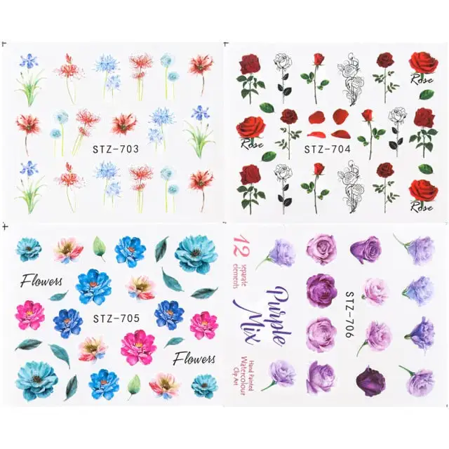 Ink Flower Series Nail Water World Stickers