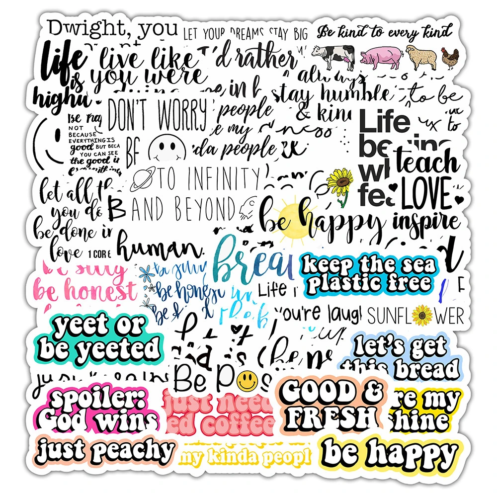 50 Sheets Of Be Happy Inspirational Quotes Waterproof Printing Stickers