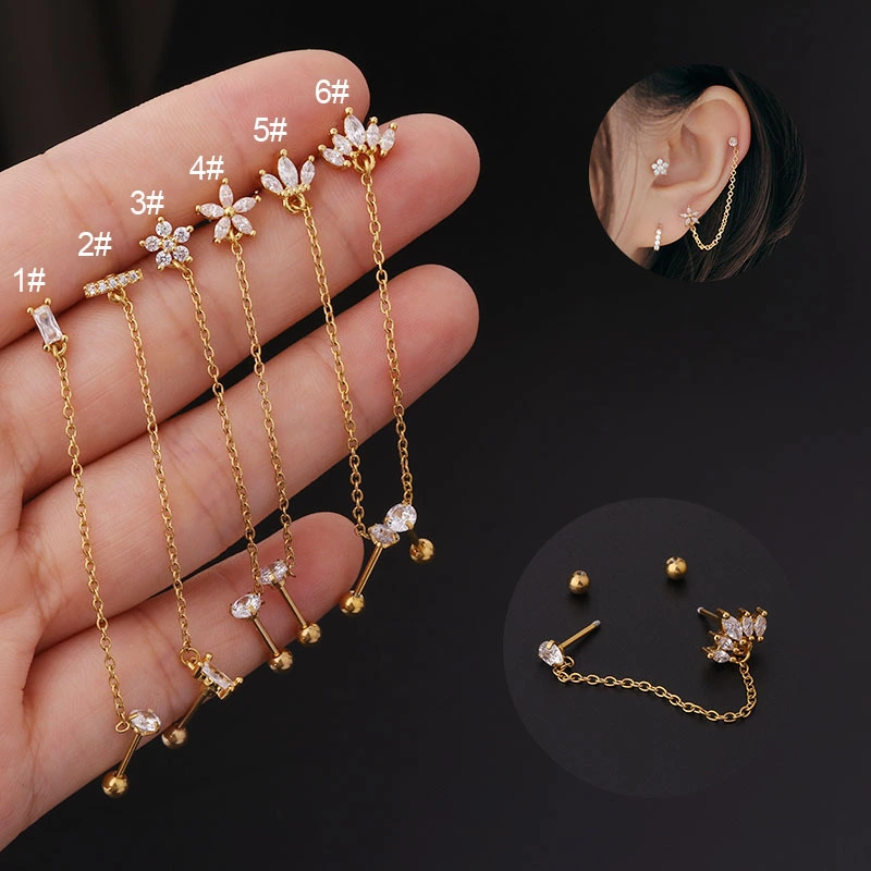 Thin Rod Stainless Steel Double Pierced Ear Bone Nails