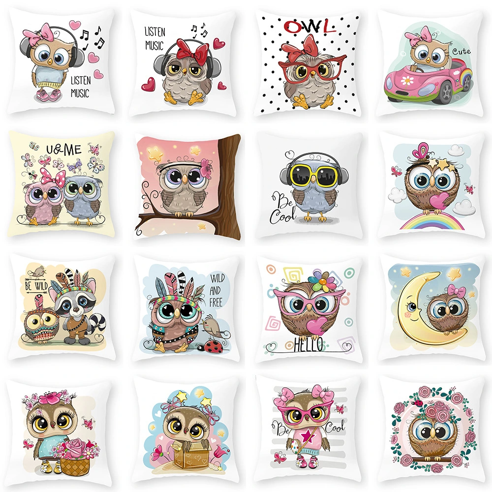 Cute Owl Peach Skin Pillow Case