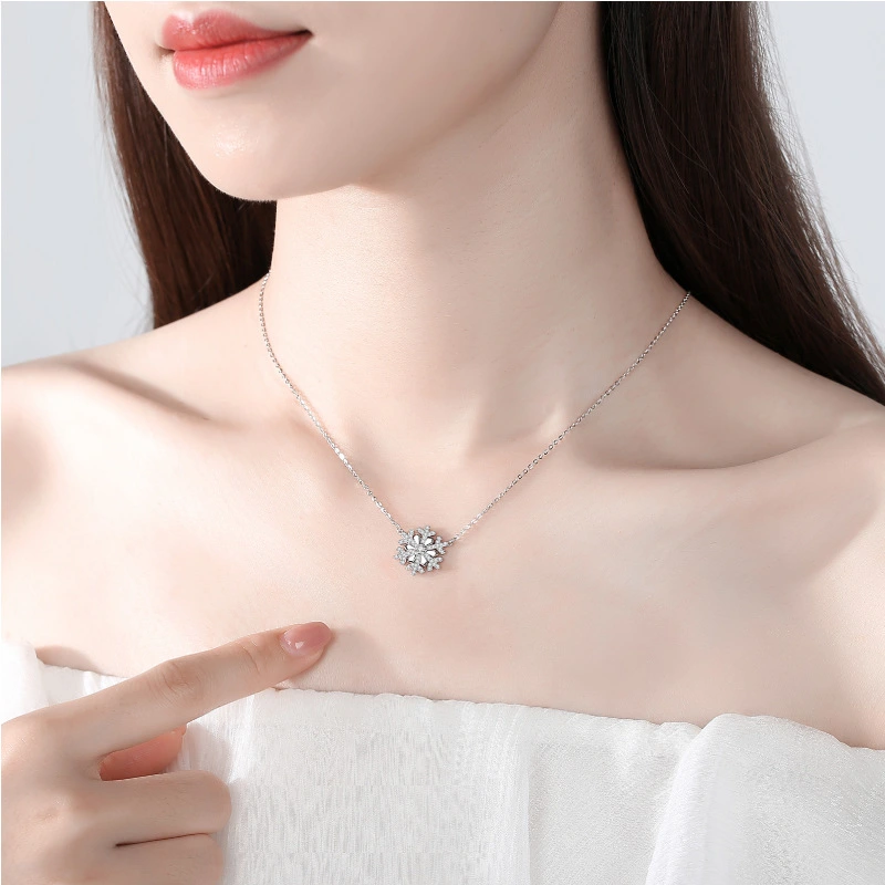 S925 Sterling Silver Tide Korean Temperament Snowflake Necklace