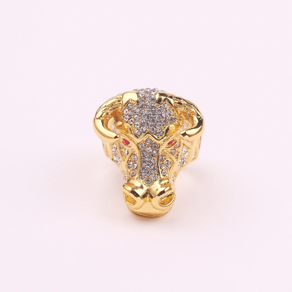 Fashion Dominant Vintage Men's Bull Head Full Diamond Ring