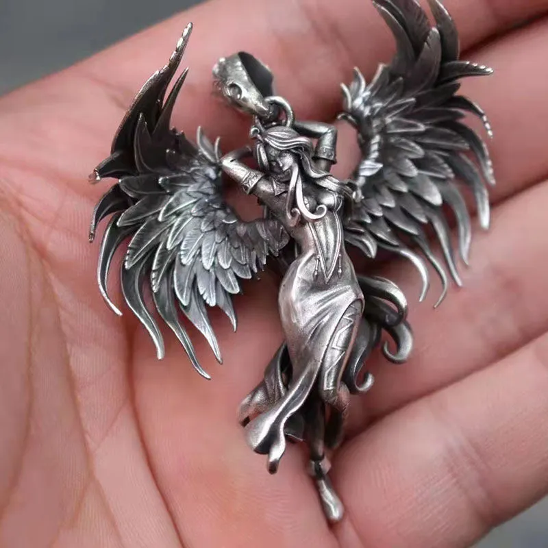 Ancient Silver Angel Wings Lovers Pendant