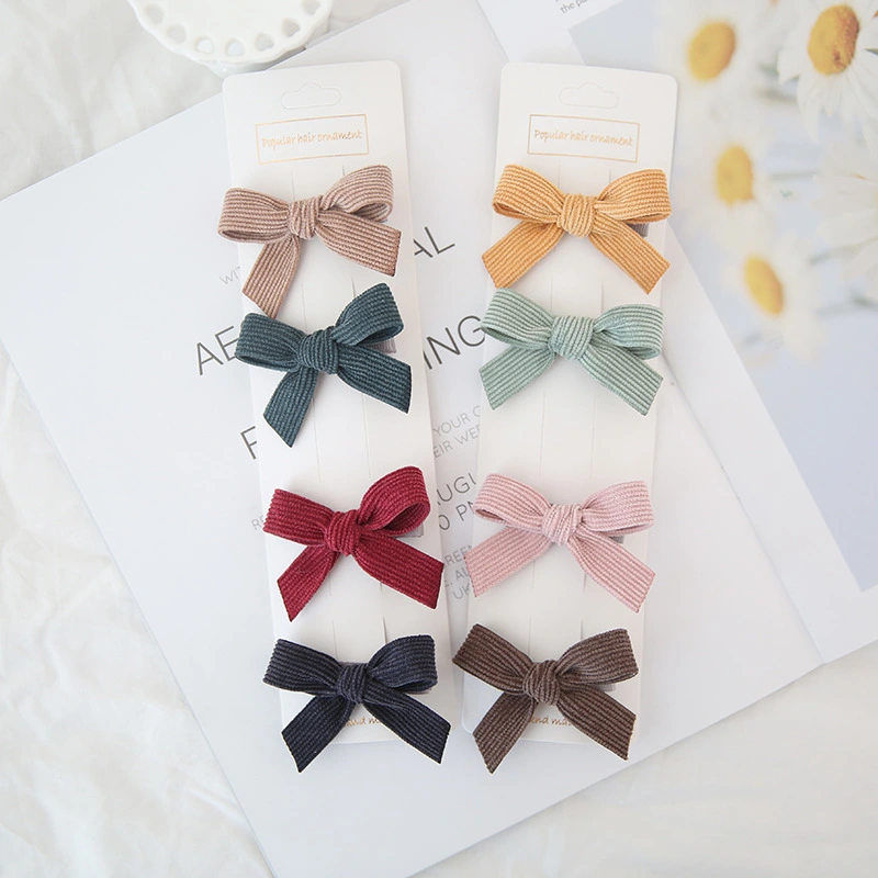 Baby Spring Autumn And Winter Corduroy Bow Hairpin 1pc