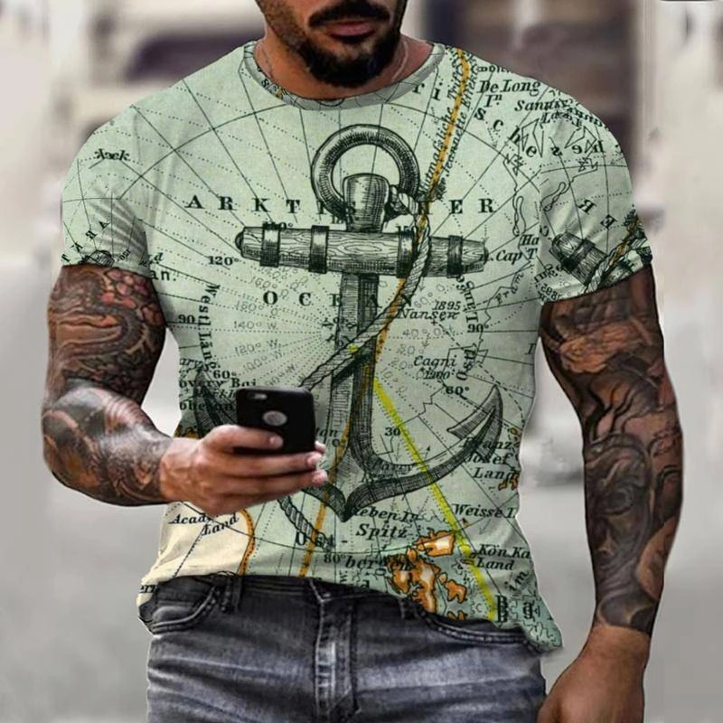 Digital Print Short Sleeve T-shirt With Round Neck