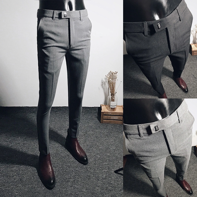 Business Casual British Trousers Men's Black Stretch