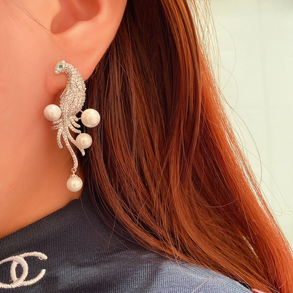 Bird Pearl Tassel Stud Earrings Simple And Versatile