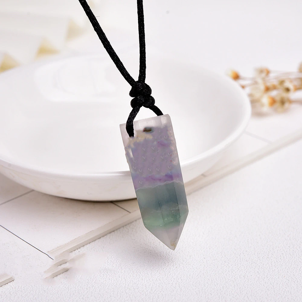 Natural Crystal Necklace Polished Green Violet Fluorite