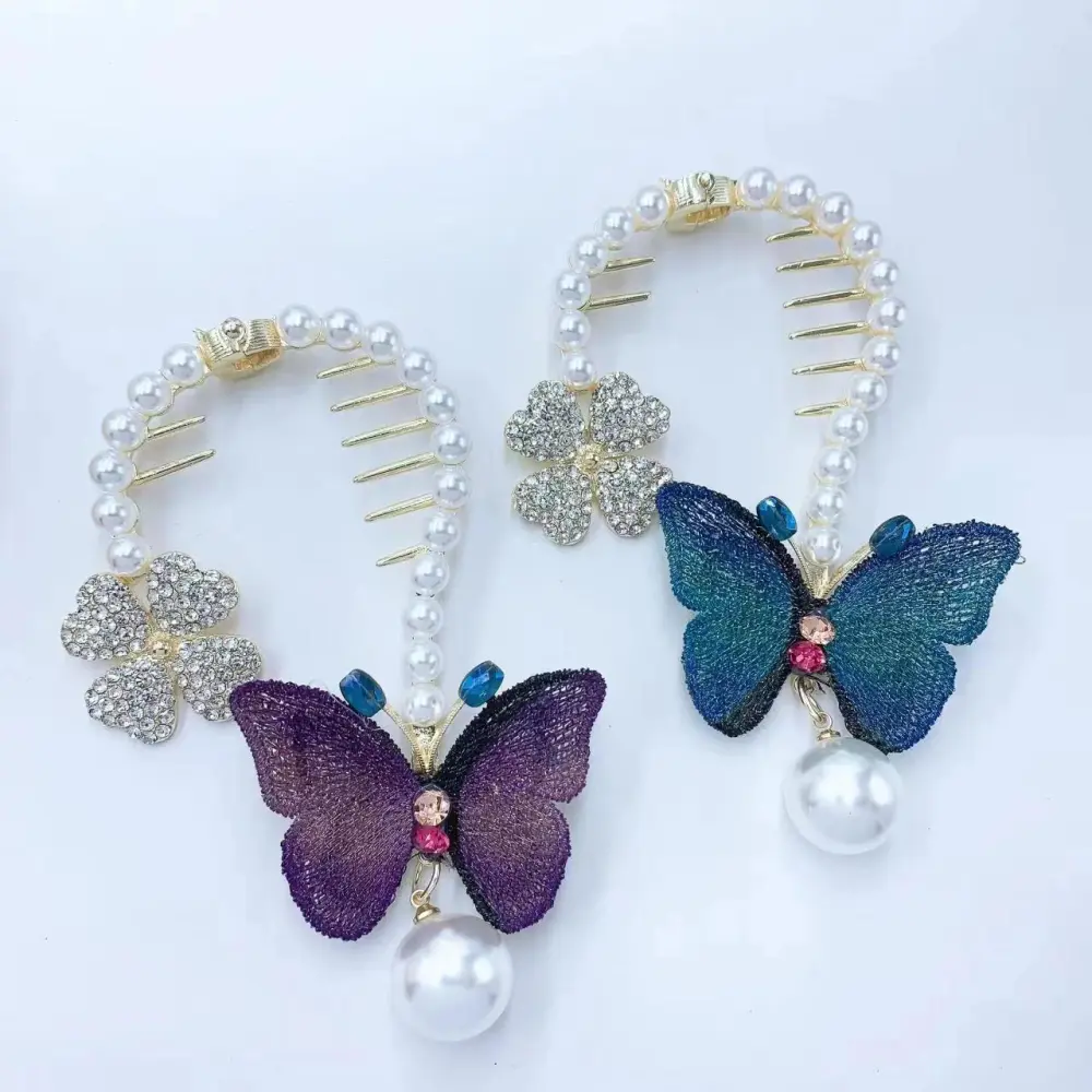 Temperament New Pearl Gradual Color Butterfly Hairpin Girl