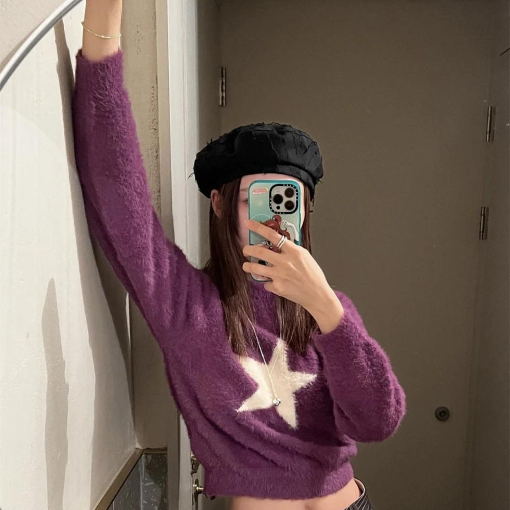 Personalized Plush Five-star Knitting Loose Sweater