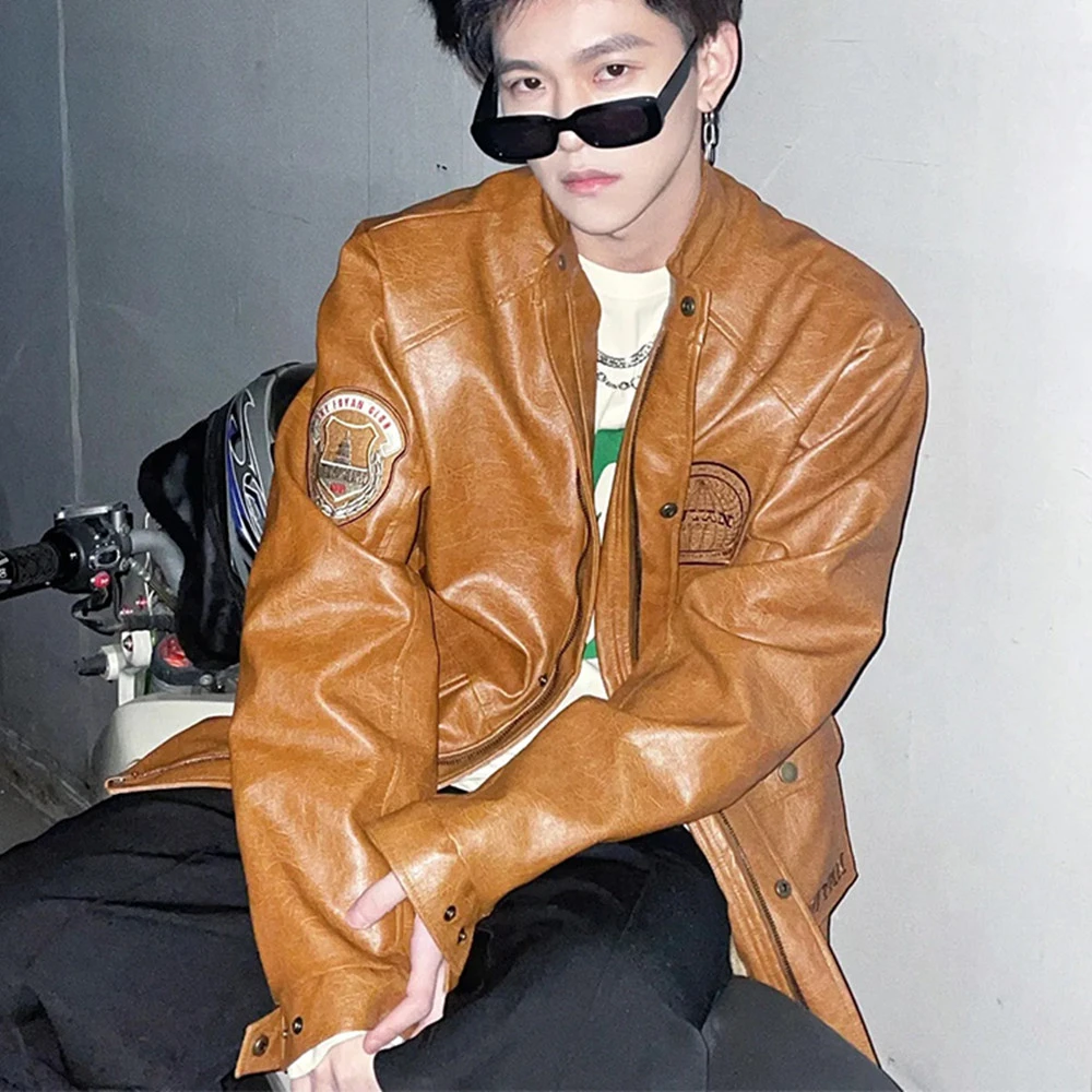 Men's Design Sense Of Brown Motorcycle Leather Jacket