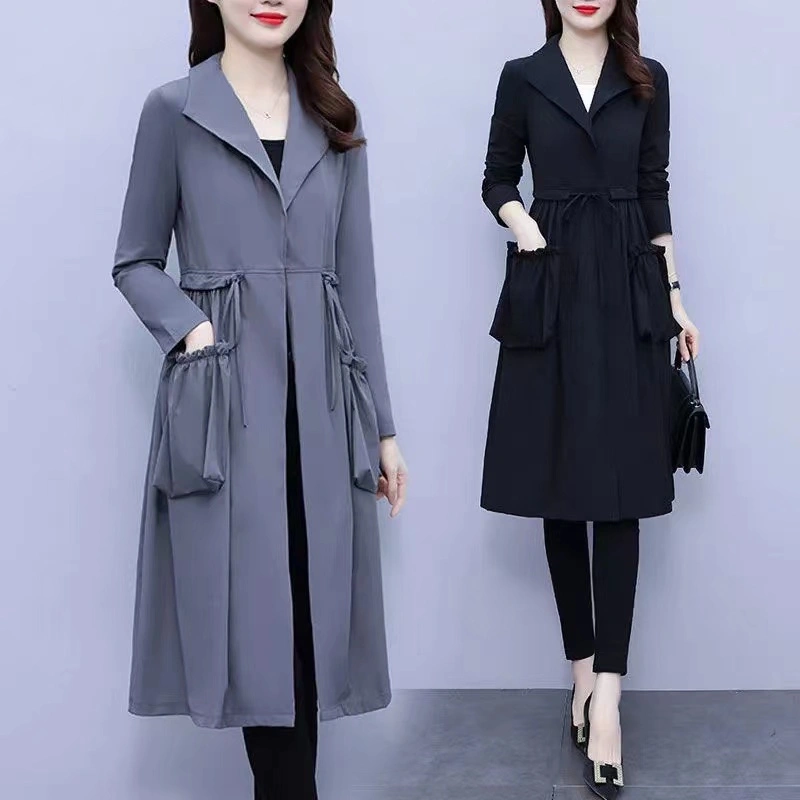 High Grade Fashionable Windbreaker Women's Long Sleeve Loose Women's Suit Collar Fashionable Medium Long Coat