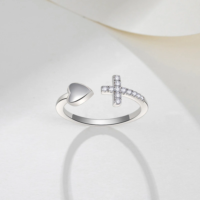 Simple Tanabata Love Copper Material Cross Heart Ring Female