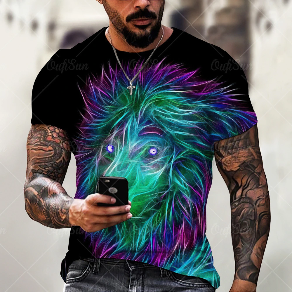 3D Digital Printing Lion Crown Men's Short Sleeve