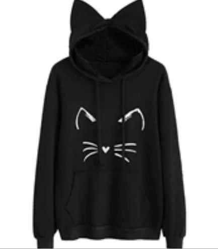 Cat Printing Ear Hooded Women's Sweater