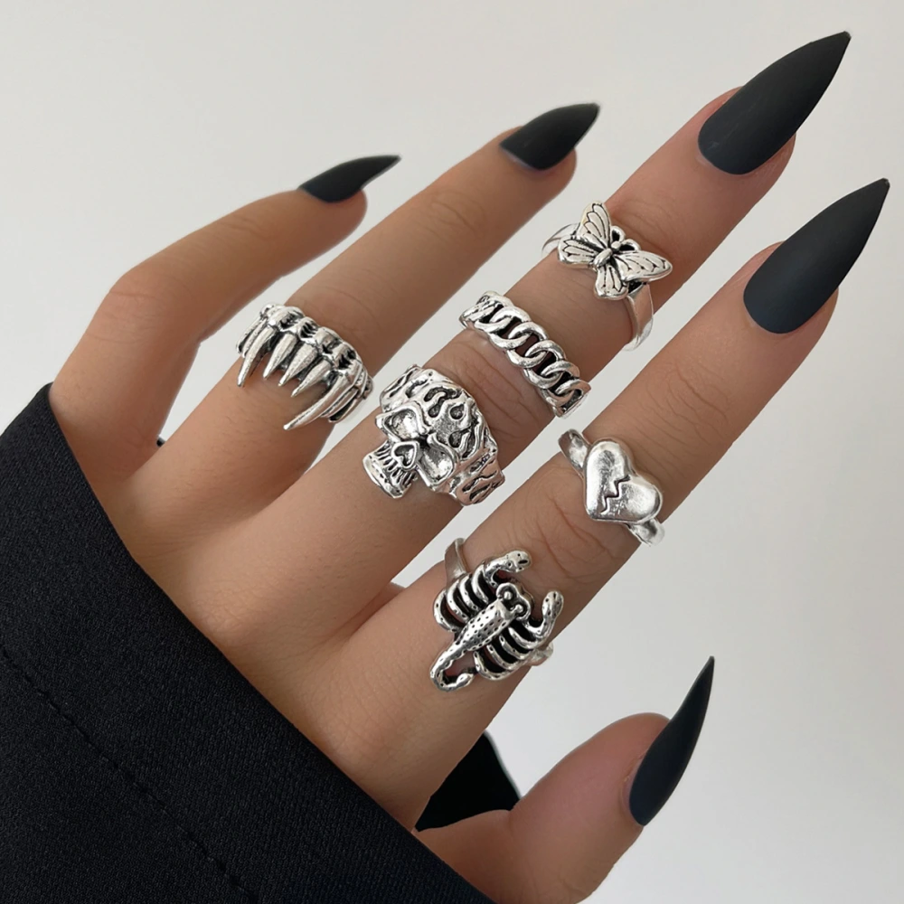 Heart Skull Butterfly Combination Ring Six Piece Set