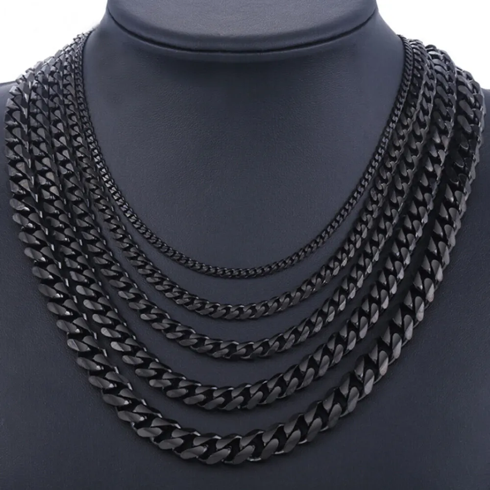 24 Inch Men's Black Stainless Steel Cuban Chain