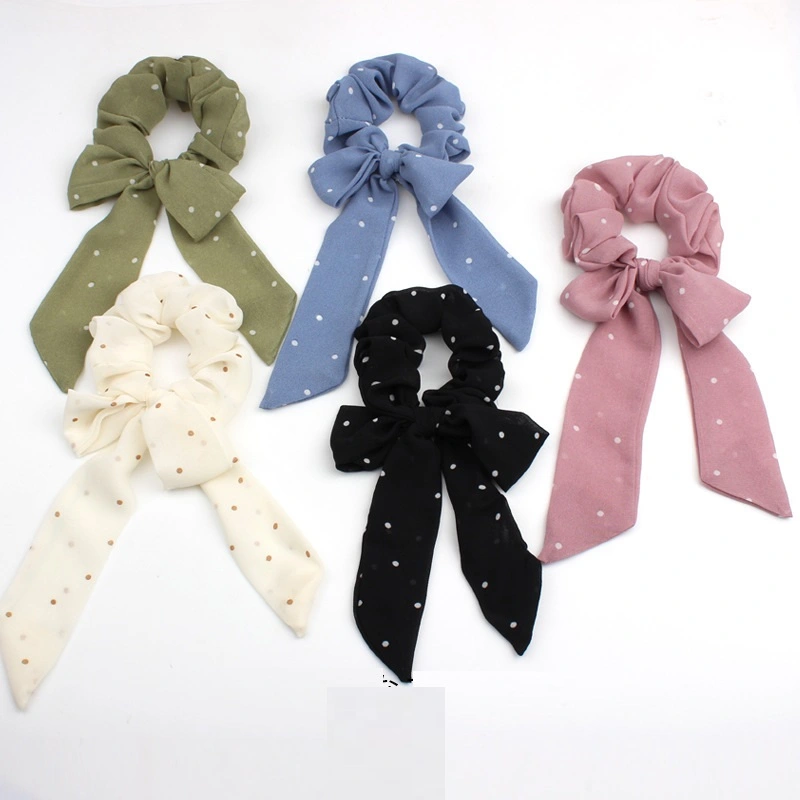 All-match And Cute Bow Ribbon Small Polka Dot Chiffon Ponytail Released Circle Head Accessories