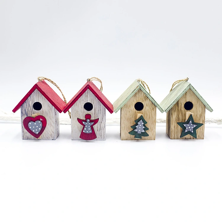 Christmas Wooden Painted Cabin Pendants Creative Small House Christmas Tree Ornaments