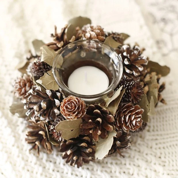 Natural Plant Pine Cone Wreath Candle Holder