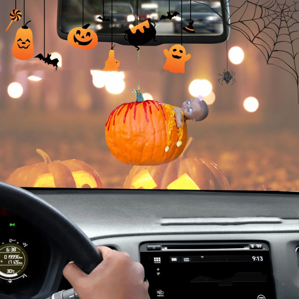 Halloween Pumpkin Car Pendant Acrylic Flat Car Ornament