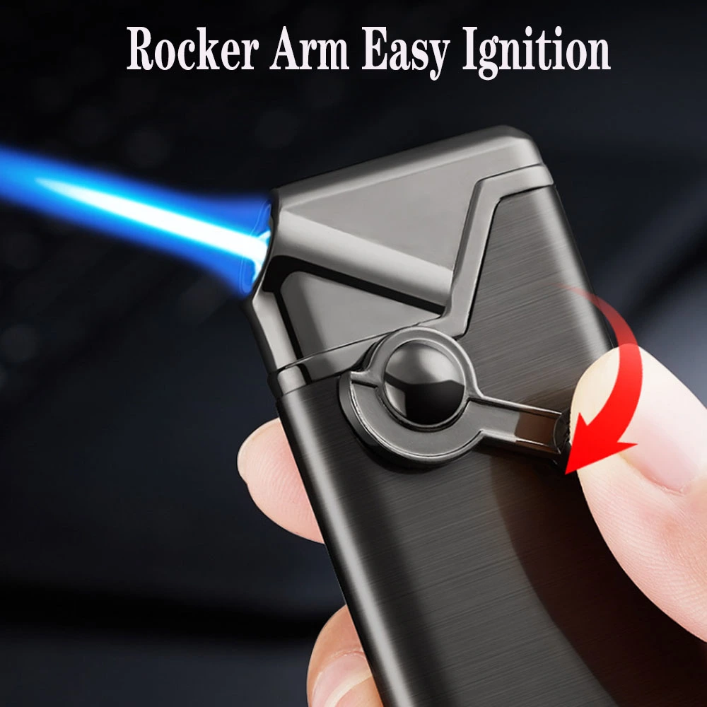 New Rocker Arm Inflatable Blue Flame Straight Wind Proof Bevel Cigarette Lighter