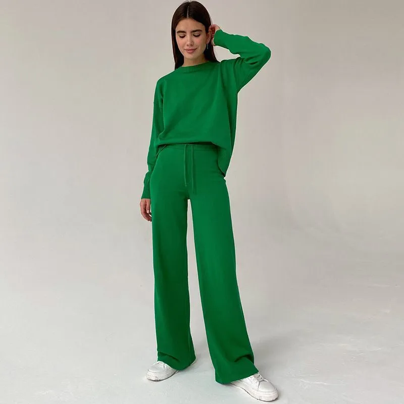 Knitted Thin Casual Top Trousers Two-piece Set