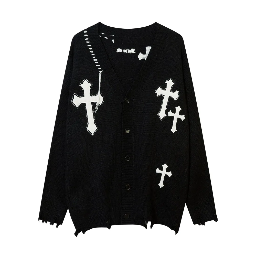 Vintage Slouchy Cross Tassel V-Neck T-Shirt
