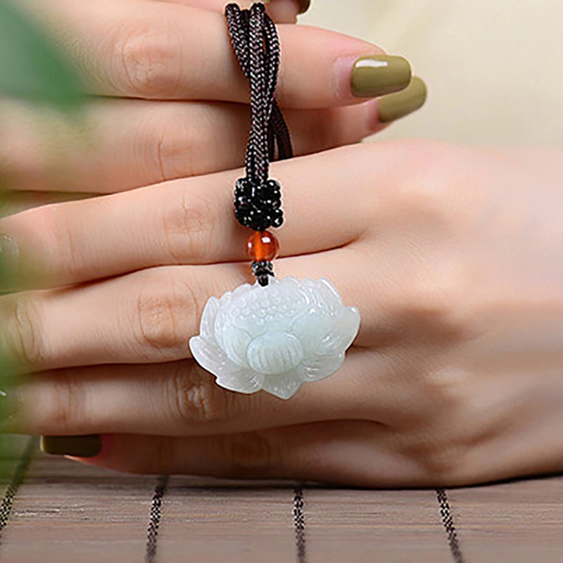 Natural Myanmar A-good Jadeite Lotus Flower Pendant