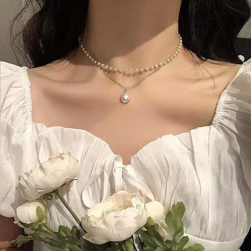 New Fashionable Artificial Pearl Double Layer Necklace For Women