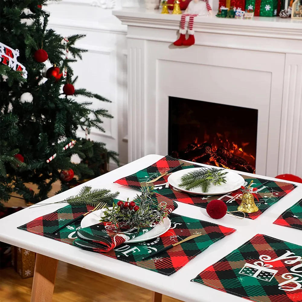 Christmas Series Cotton And Linen Placemat Dining Table Cushion Heat Proof Mat Anti-scald