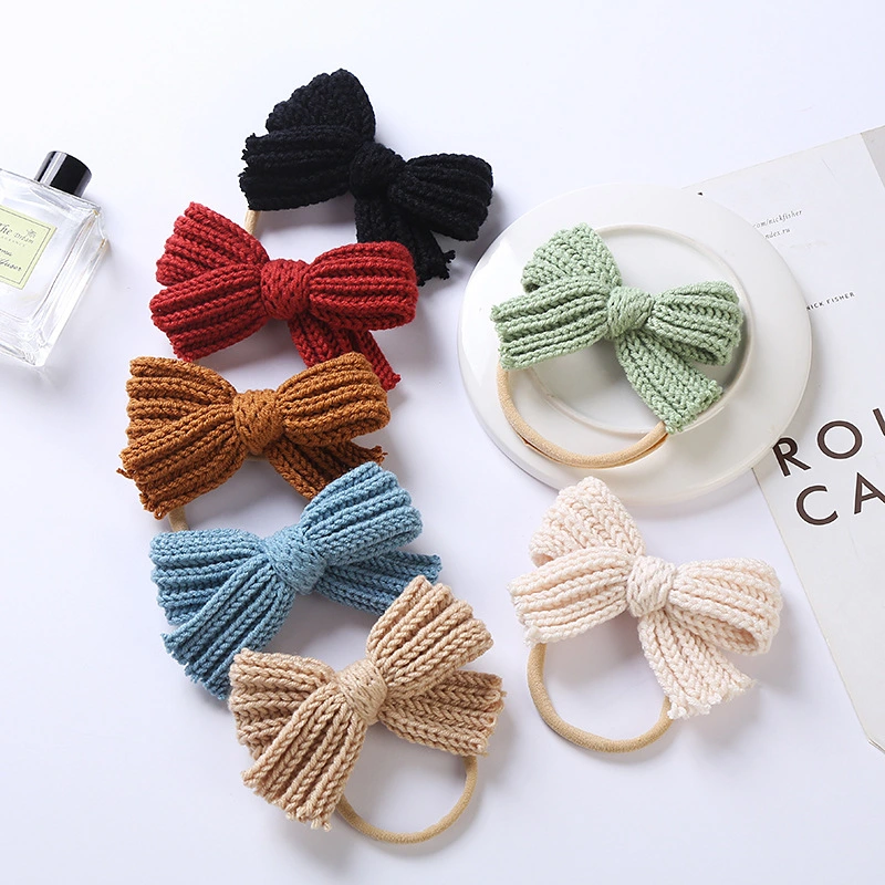 European And American Wool Bow Baby Nylon Hair Band