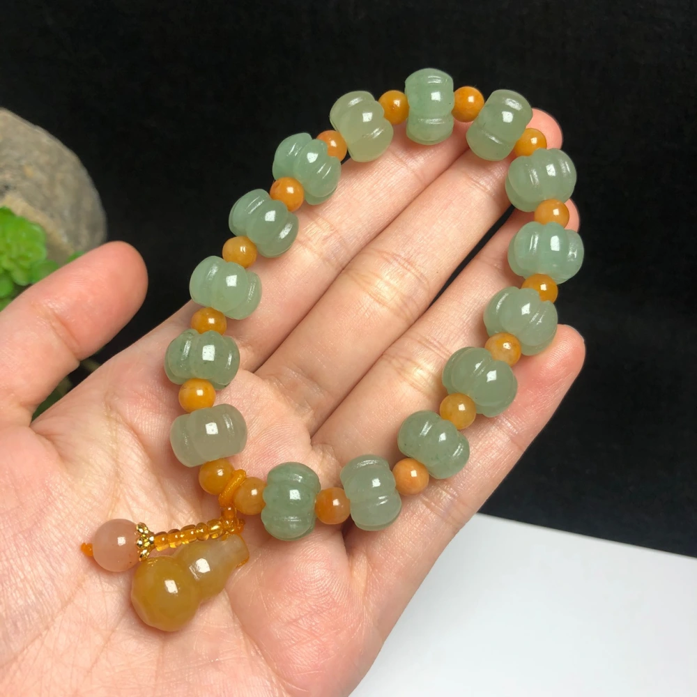 Golden Jade Small Round Bead Gourd Pendant Bracelet